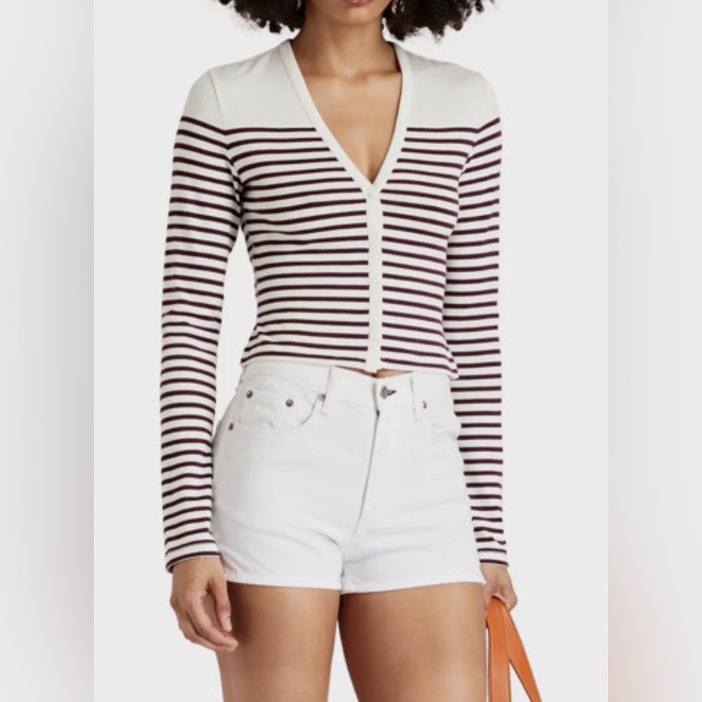 NWT rag & bone beige multi knit breton stripe slim cardigan L - Picture 8 of 16